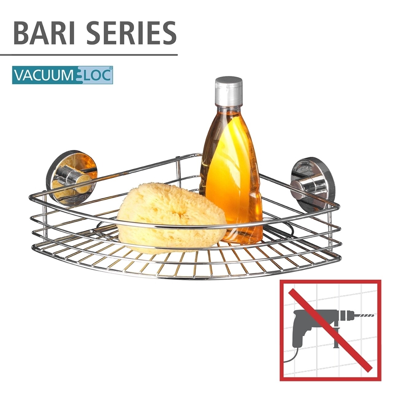 Polita de colt pentru baie, Wenko, Bari Vacuum-Loc®, 31.5 x 8.5 x 22 cm, inox - imagine 6